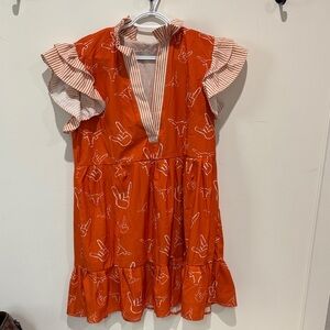 Orange Kids Dress with Ruffle Sleeves